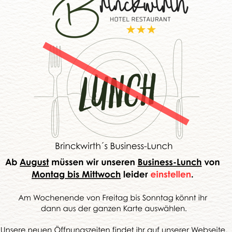 Business-Lunch Business-Lunch bei Brinckwith, Montag bis Freitag. Wechselnde Hauptgerichte